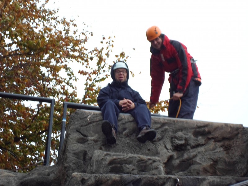 James has arrived at the top and needs a sit down, capably watched by Oli!!